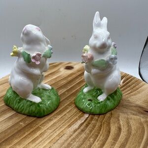 VTG Charming Bone China Bunny Figurines with Floral Accents